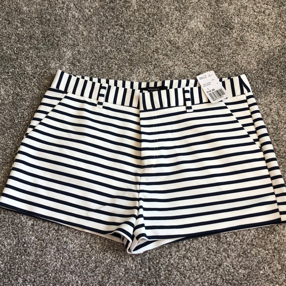 NWT - F21 Navy/Ivory Striped Chino Shirts - L